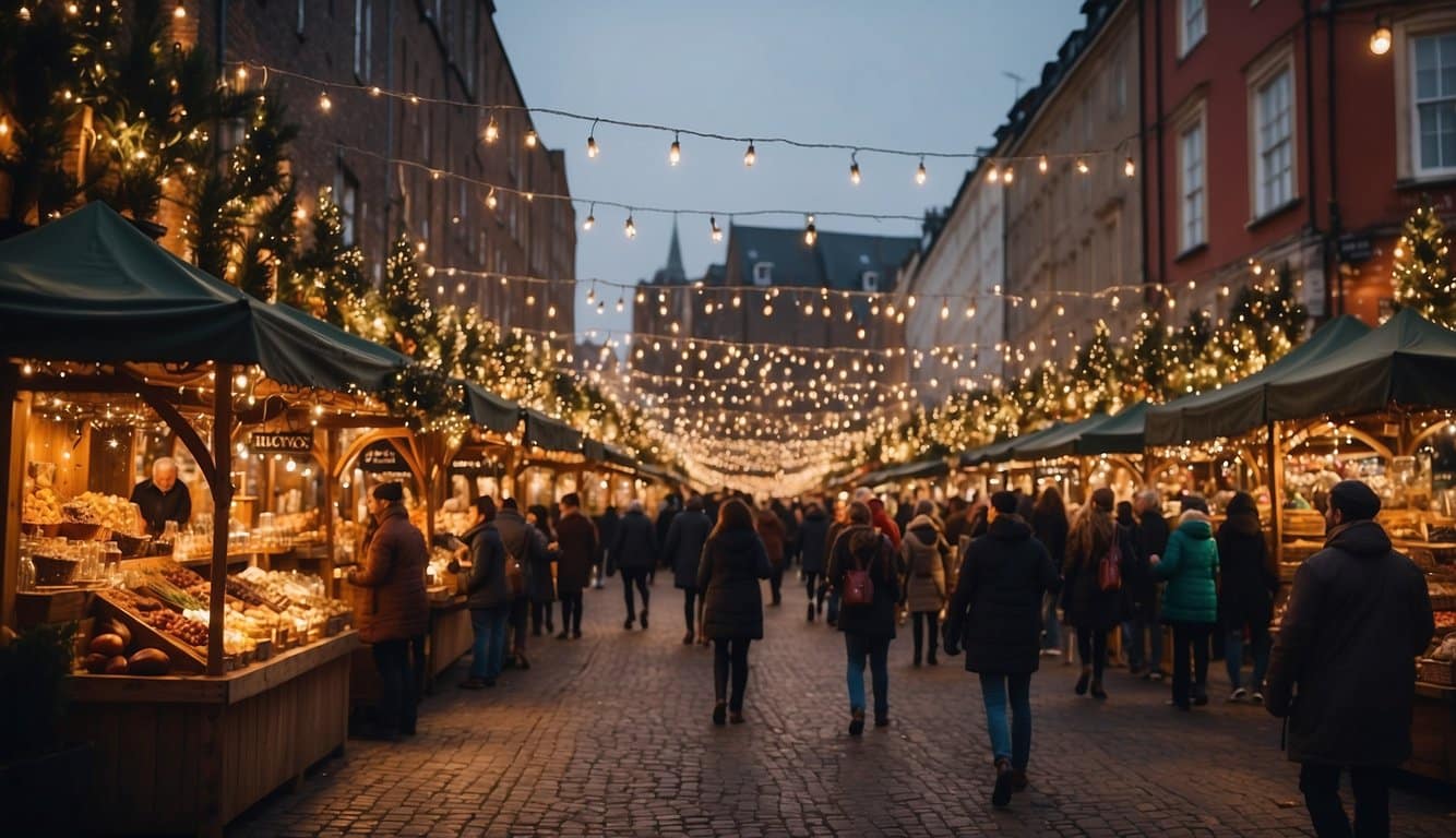 Festive stalls line the streets, adorned with twinkling lights and colorful decorations. Aromas of spiced cider and roasted chestnuts fill the air, as visitors browse artisanal crafts and enjoy live music