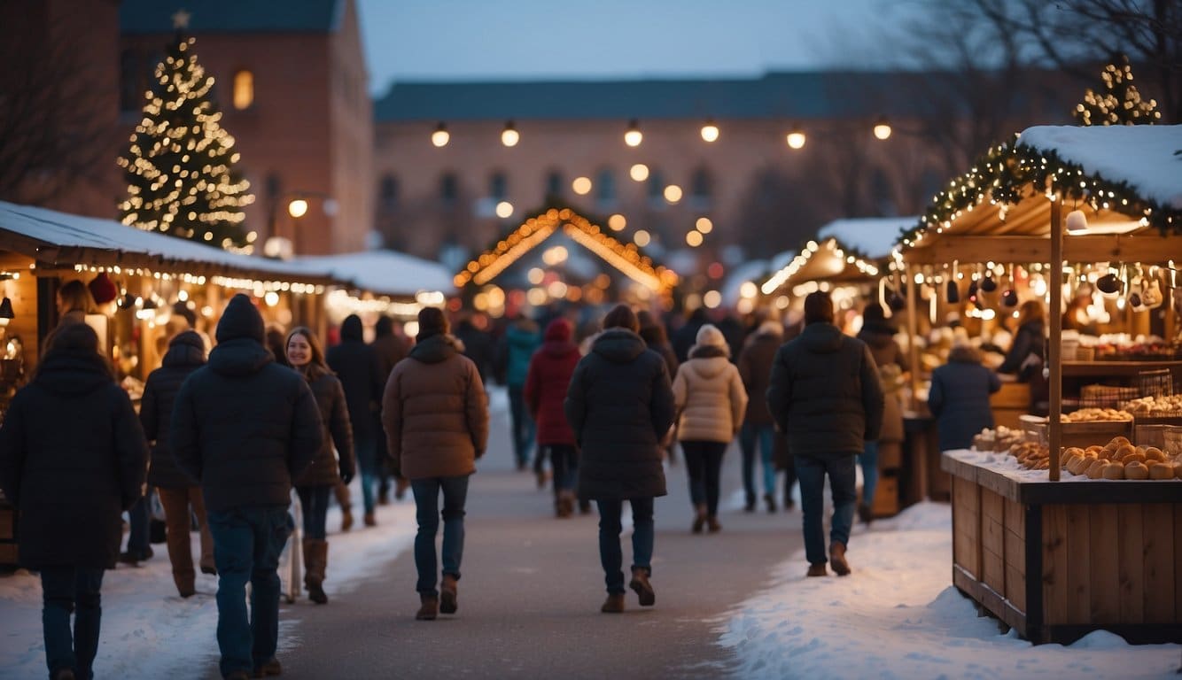 The Christmas market in South Dakota bustles with festive activity. Vendors sell handmade crafts and holiday treats. Lights twinkle and the scent of mulled wine fills the air