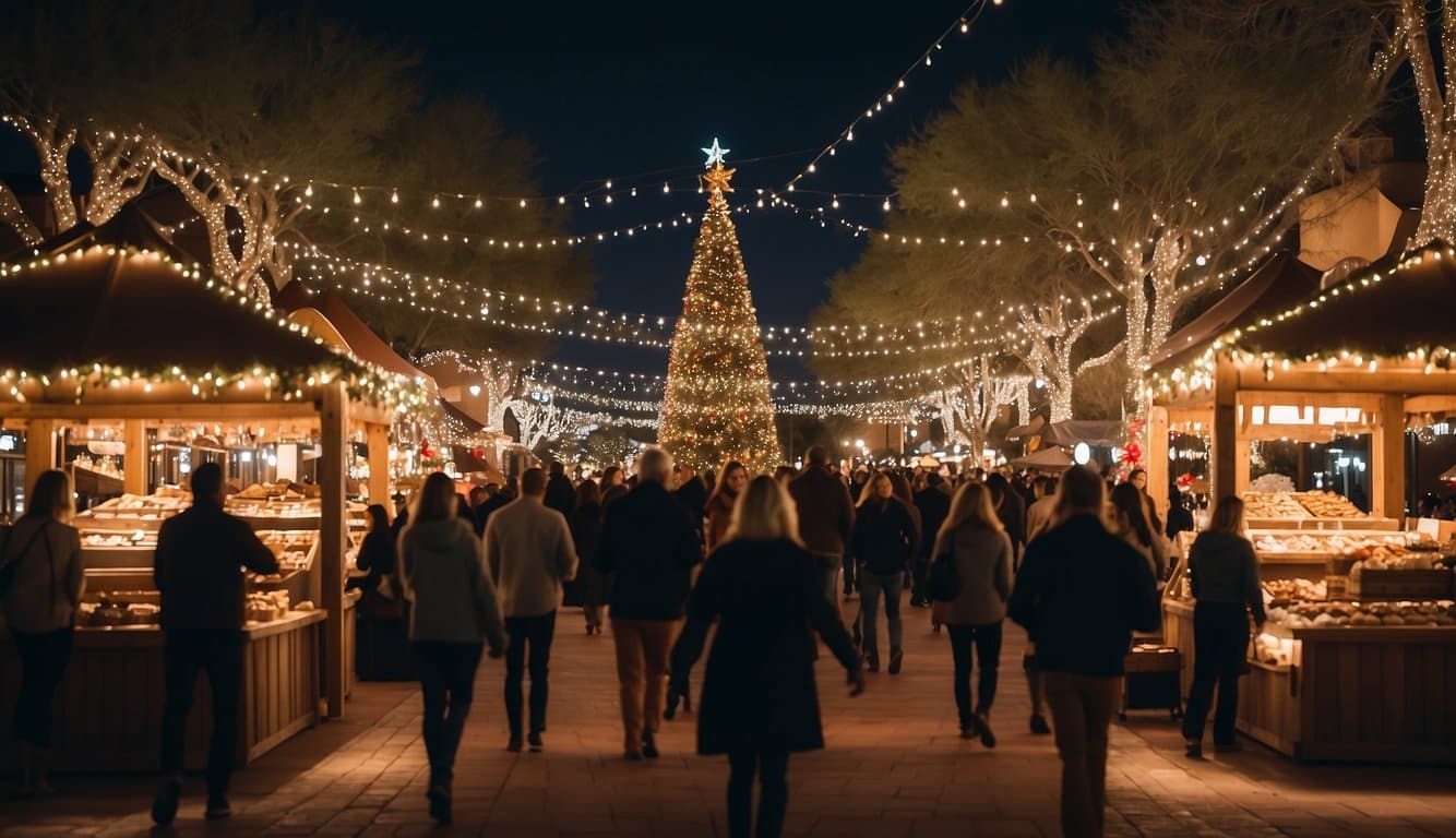 The Fairmont Scottsdale Princess Christmas Markets in Arizona, 2024, are adorned with twinkling lights, festive decorations, and bustling with vendors selling holiday gifts and treats