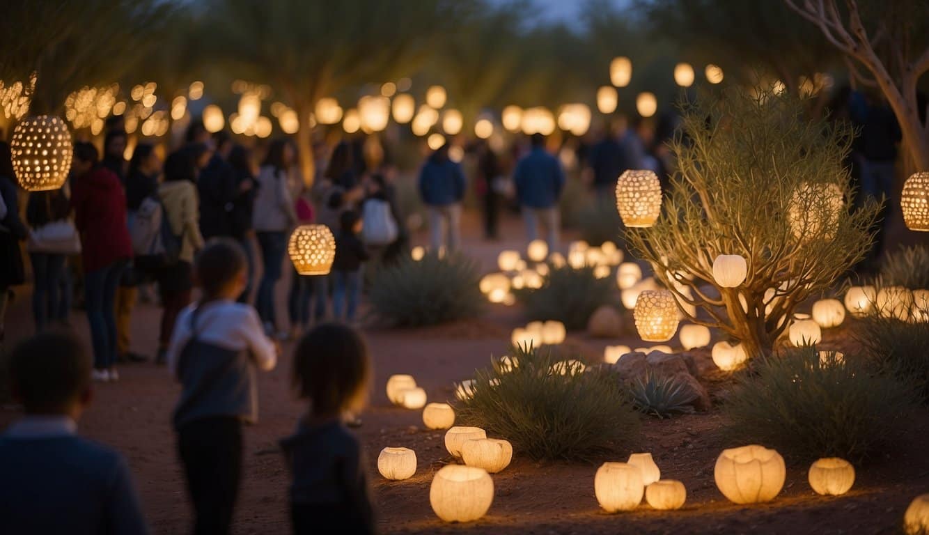 The Desert Botanical Garden glows with the warm light of hundreds of luminarias, creating a magical and festive atmosphere at the Christmas market in Arizona 2024