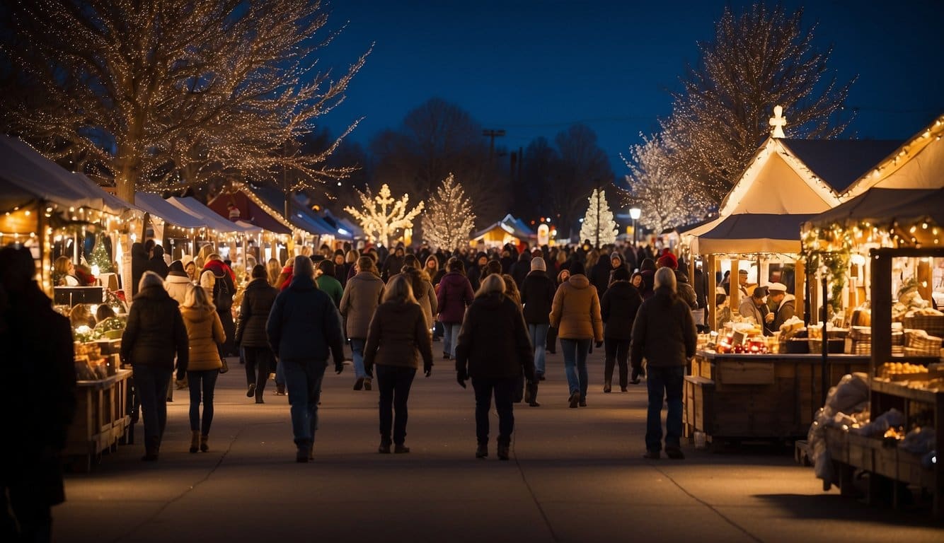 The Nampa Farmer's Market Christmas Village is bustling with festive activity as vendors sell holiday goods under twinkling lights