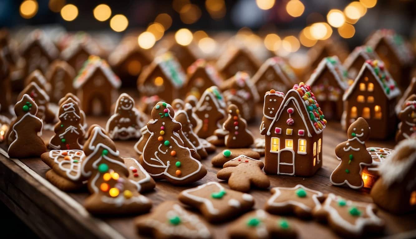 The bustling Gingerbread Market in Tuscaloosa, Alabama, is filled with colorful stalls selling festive treats and crafts. The air is filled with the scent of gingerbread and cinnamon, and twinkling lights create a warm and inviting atmosphere