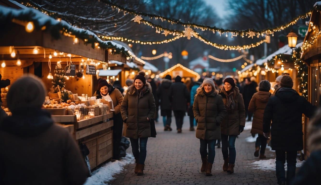 The Christmas market in Connecticut is bustling with vendors selling handmade crafts and festive decorations. The air is filled with the scent of hot cocoa and cinnamon, and twinkling lights create a magical atmosphere