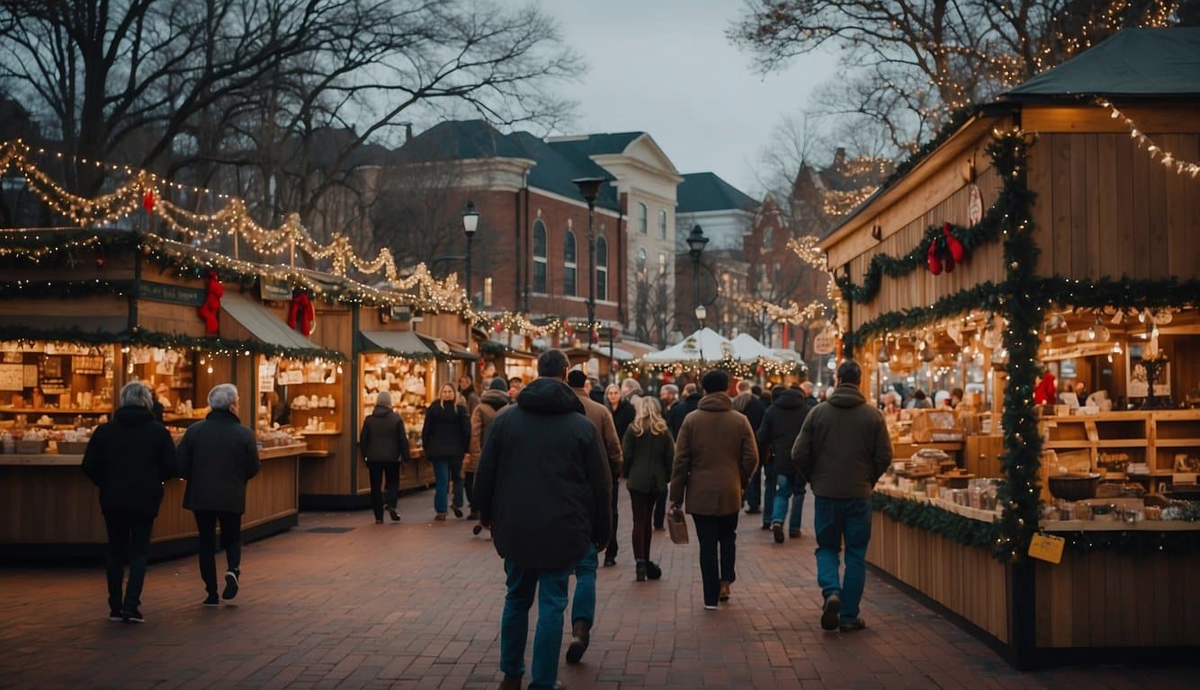 The bustling Spartanburg Dickens of a Christmas market in South Carolina, 2024, with festive decorations and vendors selling holiday goods