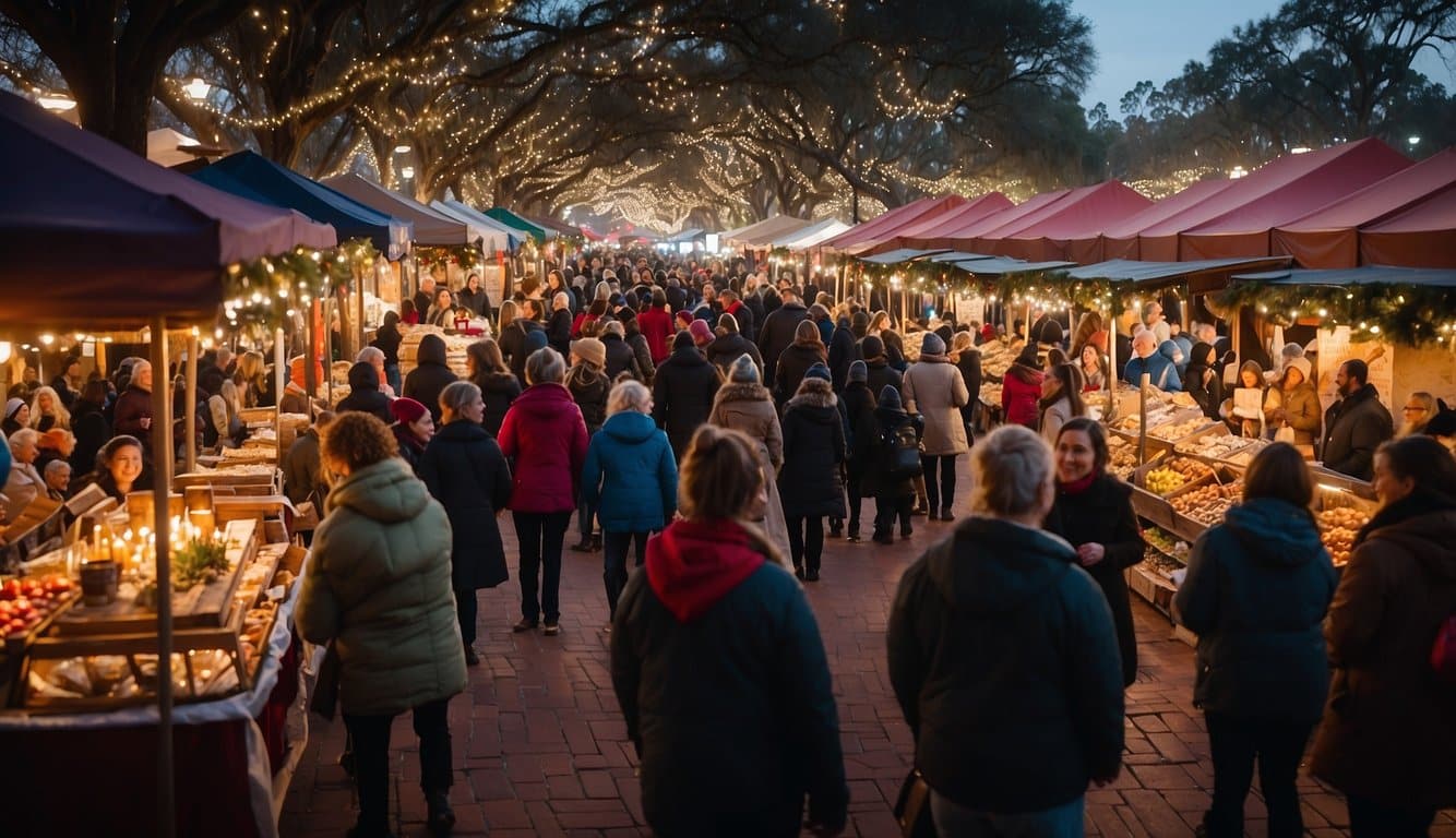 The Jacksonville Winter Market is bustling with festive activity, with colorful stalls selling handmade crafts and local produce. The air is filled with the scent of mulled wine and roasted chestnuts, while carol singers provide a joyful soundtrack