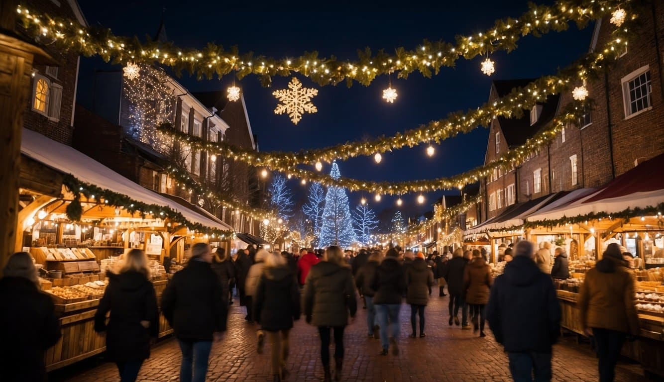 The Cary Christmas Market bustles with festive activity, as vendors display their wares under twinkling lights and visitors enjoy the merry atmosphere