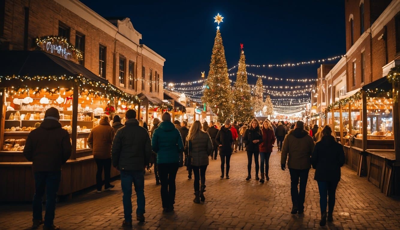 The Boonville Christmas Wonderland in Indiana 2024 features festive Christmas markets with twinkling lights, colorful decorations, and bustling crowds