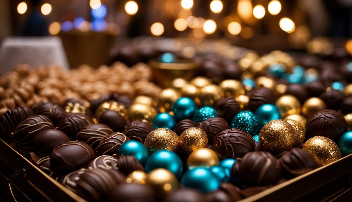 The Holiday & Chocolate Festival in Colorado Springs is bustling with festive market stalls, adorned with twinkling lights and colorful decorations. The aroma of rich, decadent chocolates fills the air, as visitors sample and purchase the sweet treats