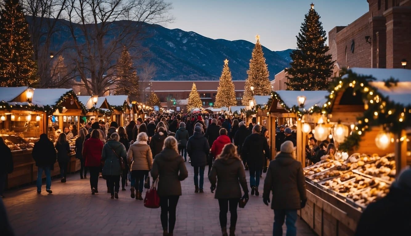 The bustling Holiday Chocolate Festival in Colorado Springs is filled with festive stalls, twinkling lights, and the rich aroma of cocoa. Visitors sample decadent treats while browsing through the charming Christmas markets