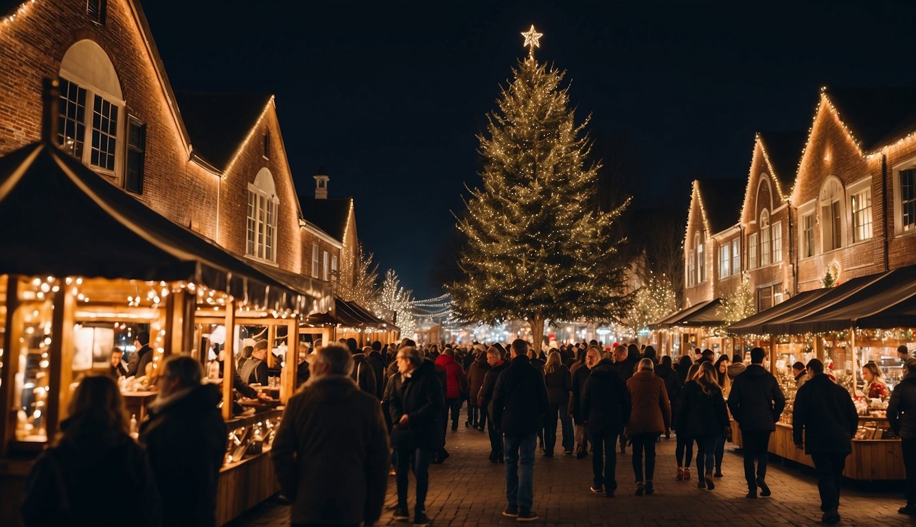 The Christmas market in Delaware is bustling with vendors selling festive goods, while visitors enjoy the twinkling lights and holiday music