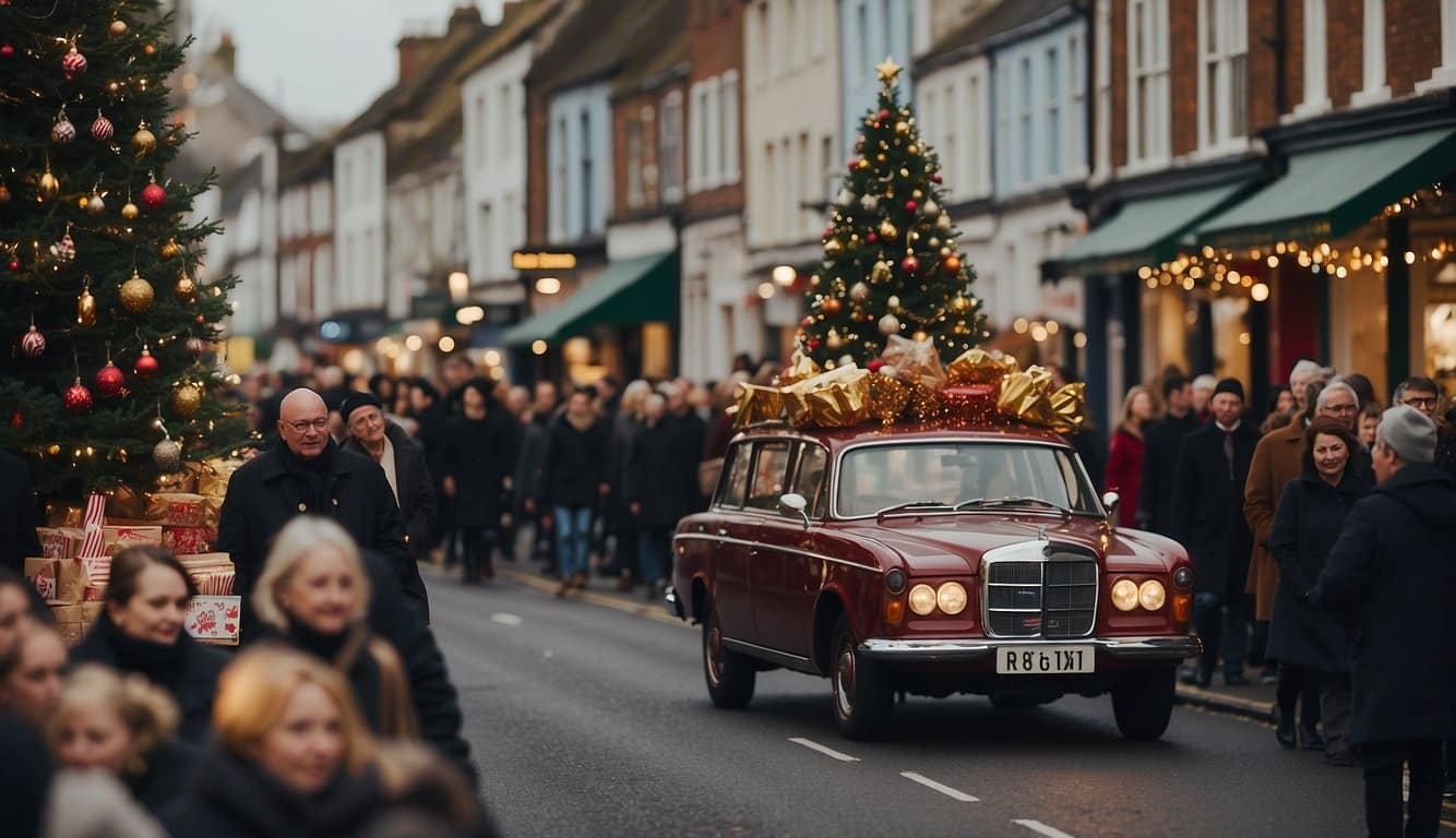 The bustling Christmas parade winds through Dover's streets, lined with festive market stalls selling holiday treats and crafts