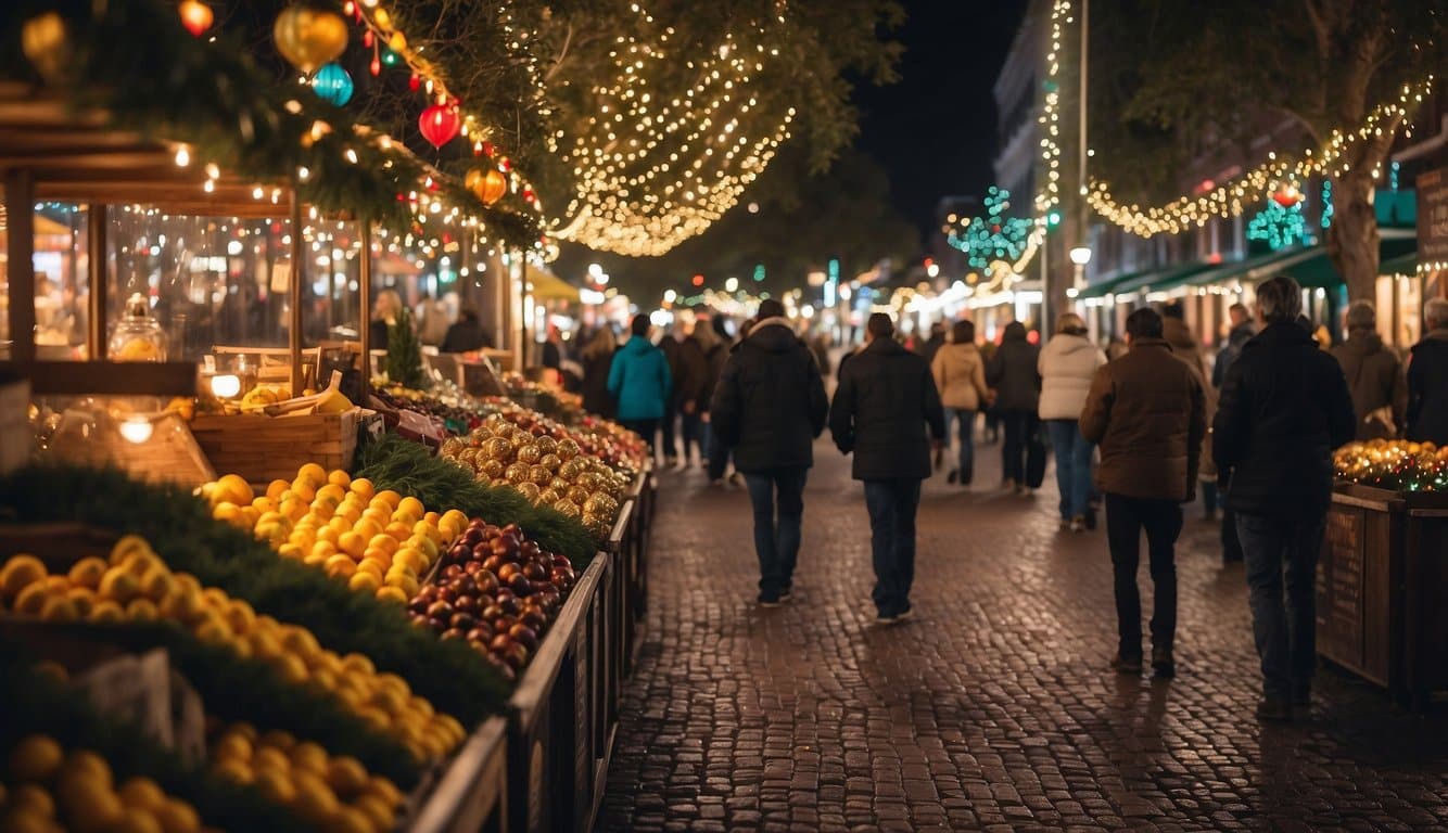 Colorful stalls line the cobblestone streets, adorned with twinkling lights and festive decorations. The air is filled with the scent of mulled wine and roasted chestnuts, as visitors browse through artisanal gifts and crafts at the Ybor City Holiday