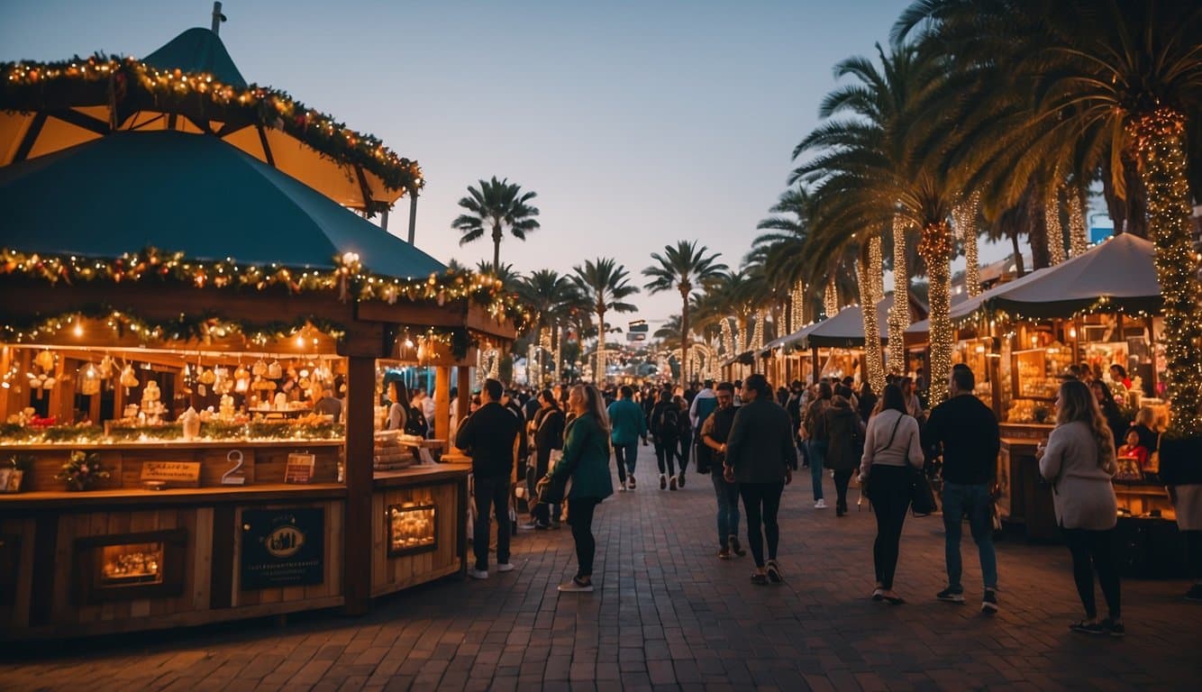 The St. Augustine Christmas Market in Florida 2024 bustles with festive activity, featuring colorful stalls, twinkling lights, and joyful carolers