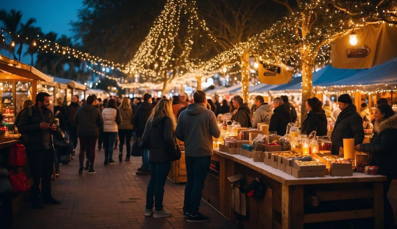 The Miracle Bar Pop-Up Christmas Markets in Florida 2024 are bustling with festive activity, featuring twinkling lights, colorful decorations, and a variety of vendors selling holiday treats and gifts