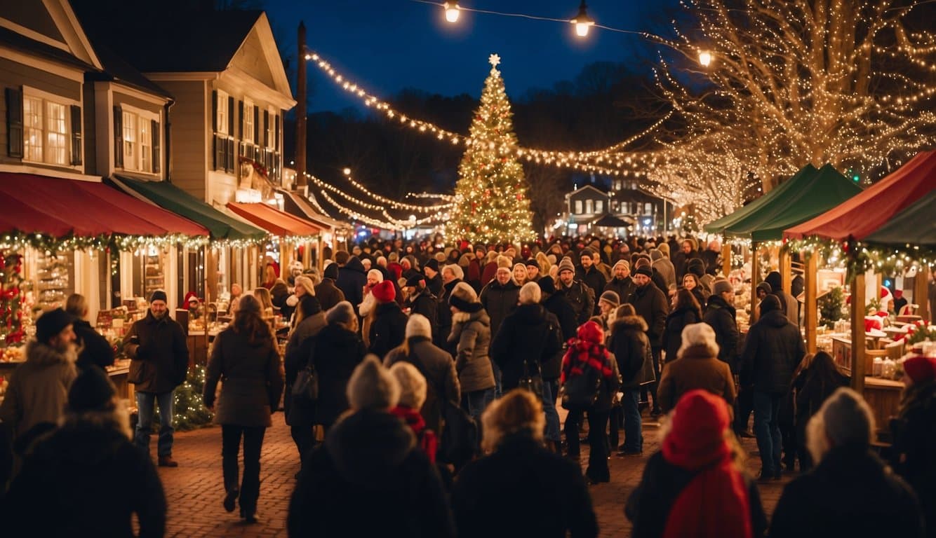 The Christmas market in Dahlonega, Georgia, is filled with old-fashioned charm, as vendors sell festive decorations and holiday treats amid twinkling lights and joyful carolers