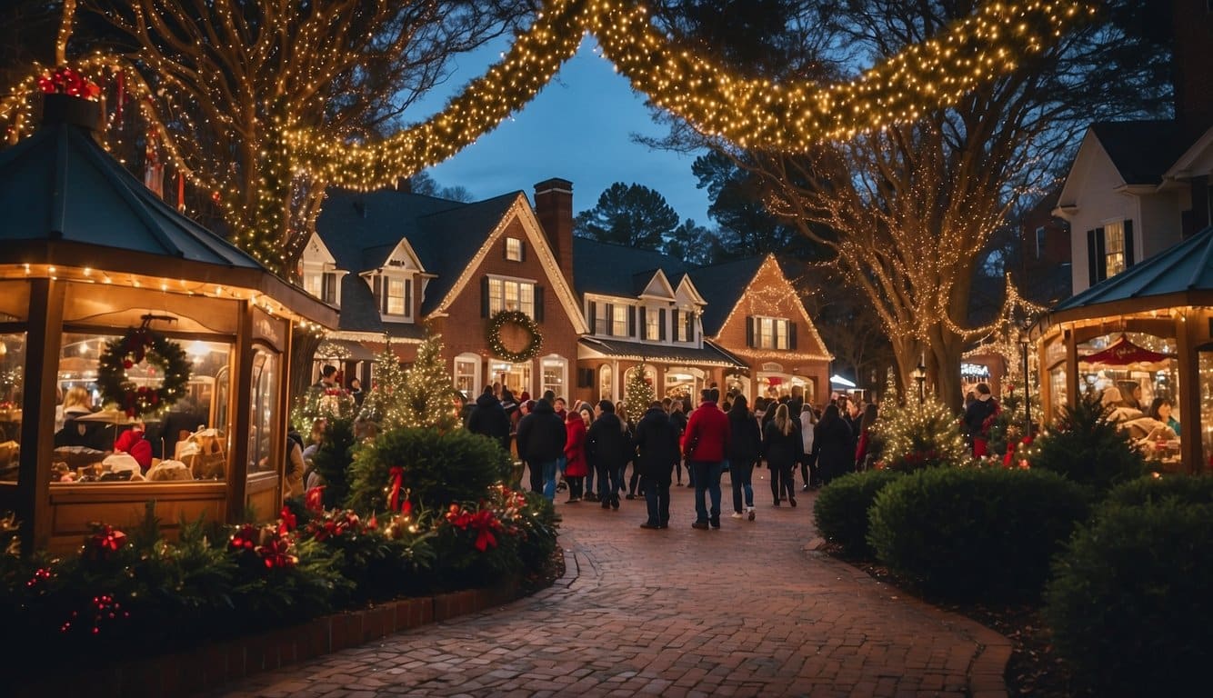 The Toccoa Christmas Fest in Georgia, USA, 2024, features bustling Christmas markets with colorful stalls and twinkling lights