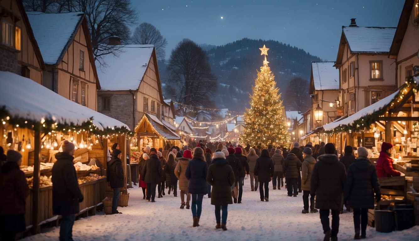 Colorful trees and festive market stalls fill the Joliet Festival of Trees, bustling with holiday cheer in Illinois 2024