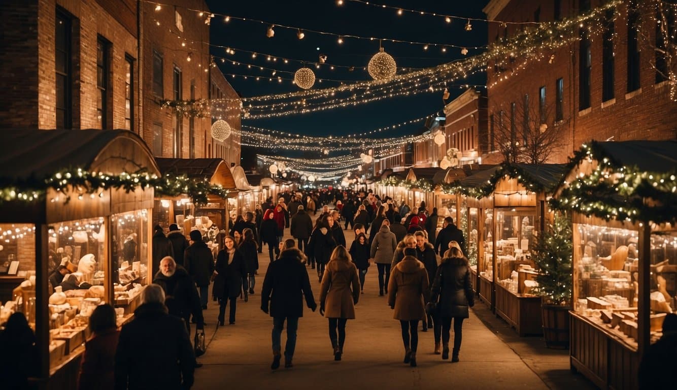 The Christkindlmarket in Leawood is bustling with festive energy, as visitors browse through traditional wooden stalls adorned with twinkling lights and garlands. The aroma of spiced mulled wine and roasted chestnuts fills the air, creating a warm