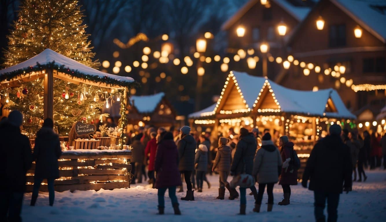 The Enchanted Forest Christmas Markets in Kansas 2024 are bustling with activity as vendors sell handmade crafts and festive decorations under twinkling lights and the scent of cinnamon and pine fills the air