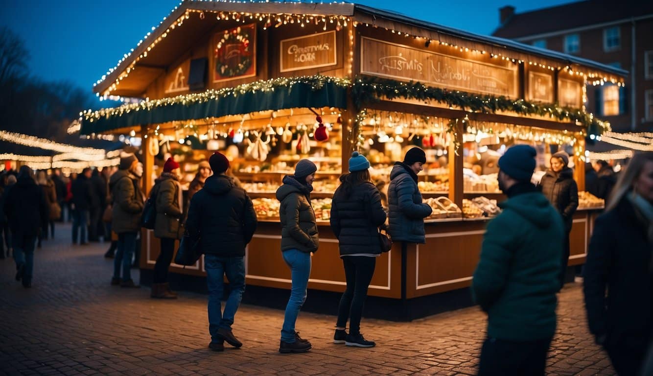 Colorful Christmas markets in Kentucky, bustling with festive activity and twinkling lights, showcase local crafts and holiday treats in 2024