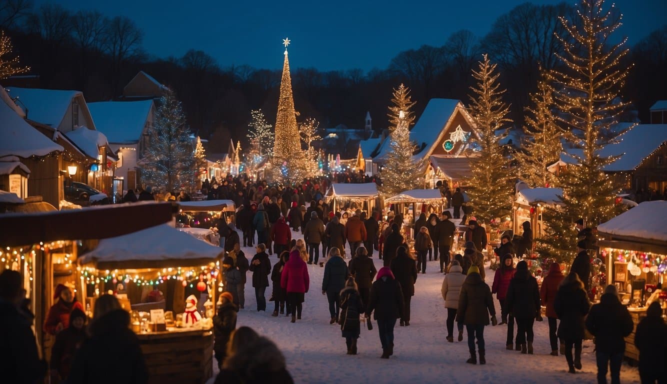 The Christmas market in Fort Thomas, Kentucky, is bustling with festive energy as vendors sell holiday goods under twinkling lights