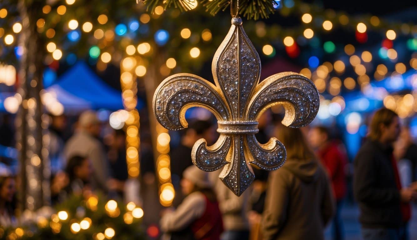 The Fleur de Lis Christmas Market in Louisiana is bustling with festive activity in 2024. Vendors display colorful goods while visitors enjoy live music and delicious food. Twinkling lights and holiday decorations create a magical atmosphere