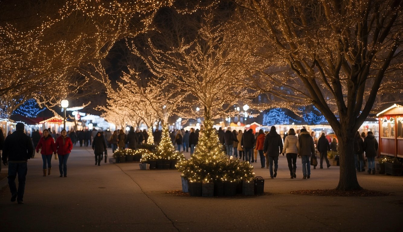 Colorful trees adorned with twinkling lights and festive ornaments fill the Maryland State Fairgrounds, surrounded by bustling Christmas markets