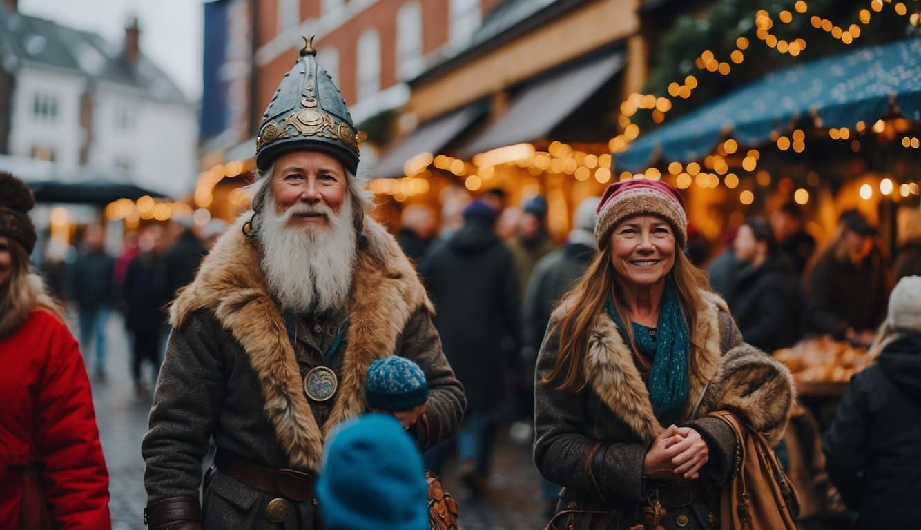 Experience the bustling Viking Half Pint Christmas Festival with colorful vendors and festive decorations