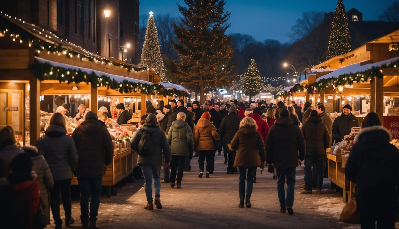 The bustling Christmas market in Cape Girardeau, MO features a lively reverse raffle and silent auction, with vendors selling festive wares and holiday treats