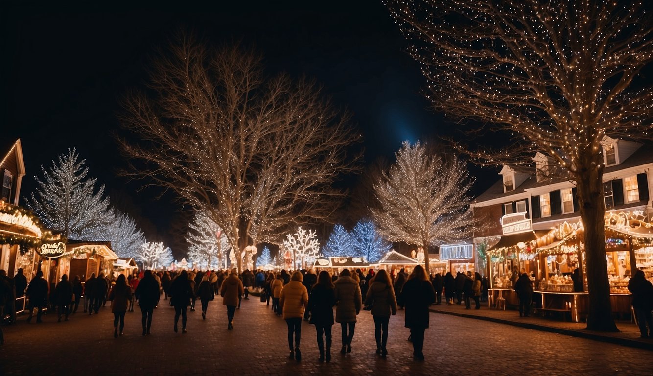 The Smithville Holiday Light Show in New Jersey, 2024, features bustling Christmas markets with colorful lights and festive decorations