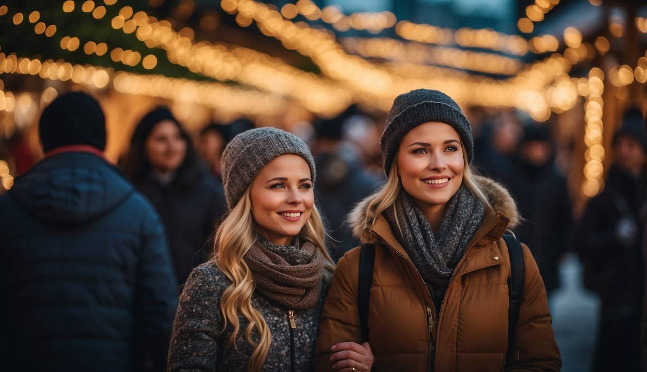 Vibrant Christkindlmarkt at SteelStacks, New Jersey 2024. Festive stalls, twinkling lights, and joyful carolers create a magical holiday atmosphere