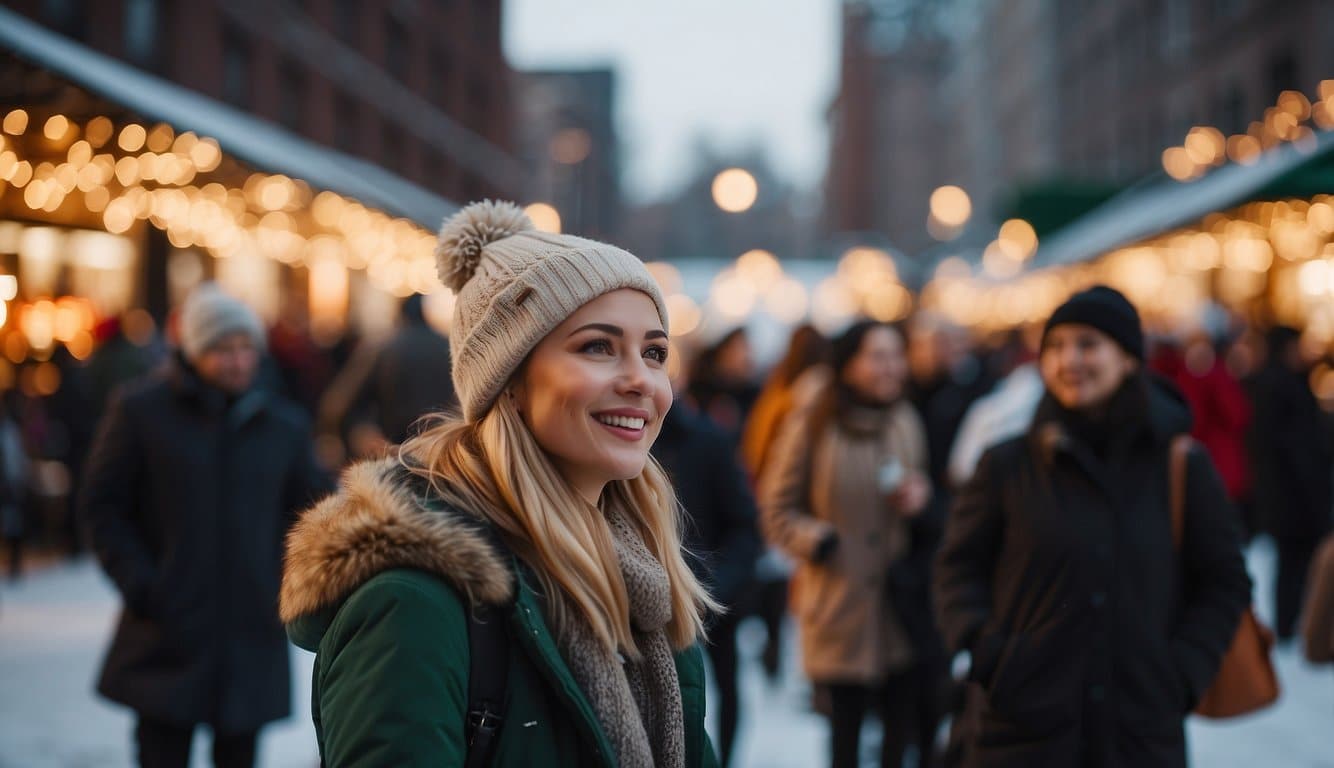 The bustling Holiday Market at Industry City is filled with festive stalls, twinkling lights, and joyful shoppers, creating a vibrant and merry atmosphere for the Christmas Markets in New York 2024