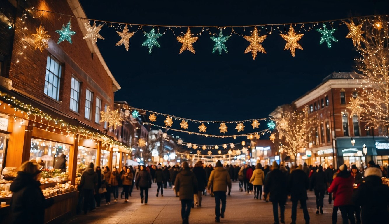 The Akron Christmas Festival in Ohio features bustling Christmas markets with colorful stalls, twinkling lights, and festive decorations in 2024