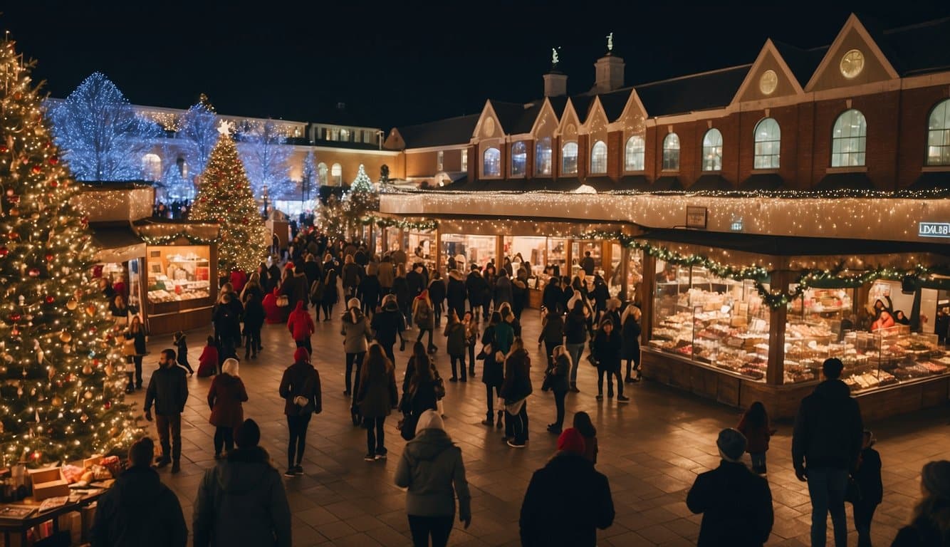 The Warwick Mall Holiday Market bustles with festive activity, as vendors display colorful wares amidst twinkling lights and the scent of holiday treats fills the air