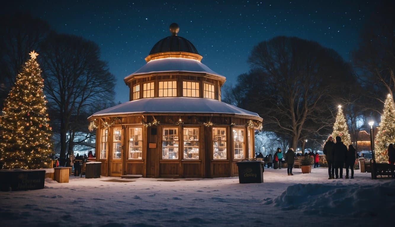 The Frosty Drew Observatory glows under starlight at the Christmas market in Rhode Island, 2024