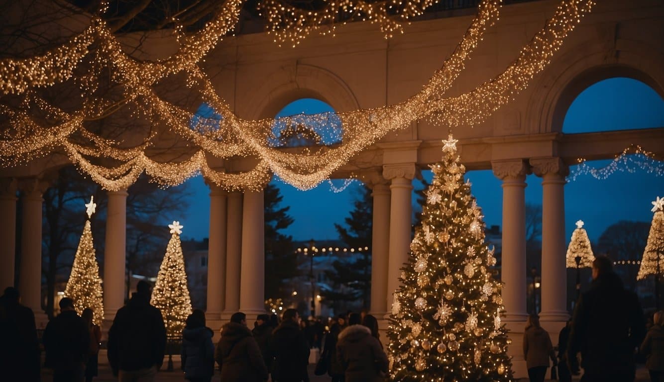 The grand Newport Mansions glow with festive lights, while Christmas markets bustle with holiday cheer in Rhode Island 2024