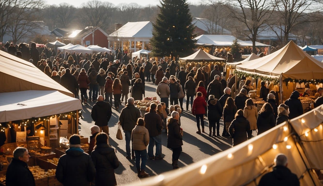 The Tiverton Four Corners Artisans Holiday Fair bustles with festive activity as visitors browse through the Christmas markets in Rhode Island 2024