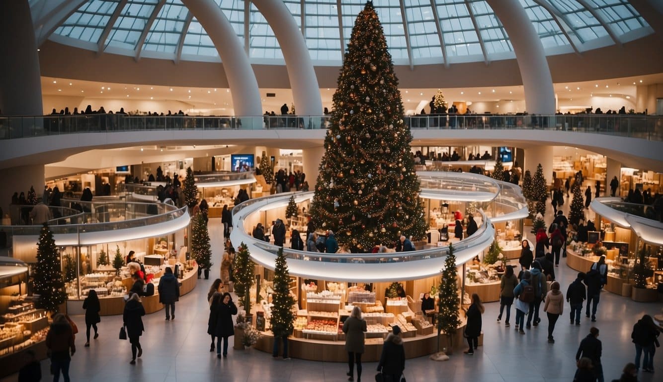 The holiday market at The Oculus is bustling with festive decorations and twinkling lights, with vendors selling handmade gifts and delicious treats