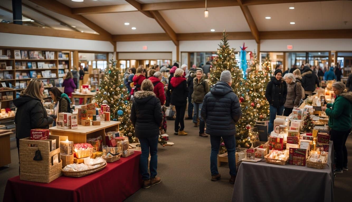 The Holiday Market at Killington Sherburne Memorial Library is bustling with festive activity, as vendors display their wares and visitors browse through the colorful array of crafts, decorations, and seasonal treats