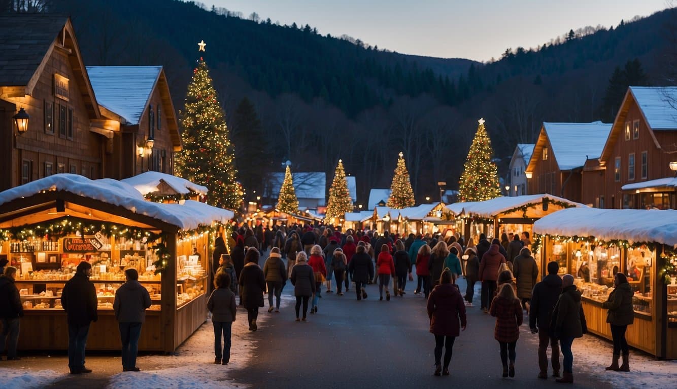 The Quechee Gorge Village Christmas Markets in Vermont 2024 buzz with festive energy as visitors explore the charming stalls selling handmade crafts, local goods, and delicious holiday treats. Twinkling lights and the scent of evergreen fill the air