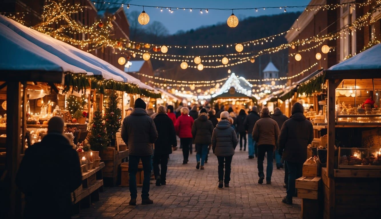 The Fayetteville Christmas Market in West Virginia is bustling with festive activity in 2024. Vendors display colorful holiday wares, while the scent of mulled cider and roasted chestnuts fills the air. Twinkling lights and joyful music create a