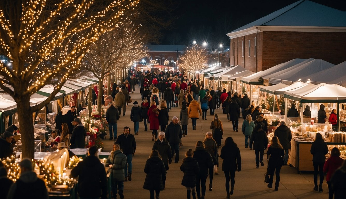 The Parkersburg Holiday Market is bustling with festive activity, as vendors display their wares and visitors enjoy the twinkling lights and holiday decorations