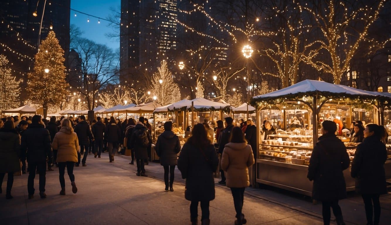 The Columbus Circle Holiday Market bustles with festive vendors and twinkling lights, offering a magical array of holiday gifts and treats