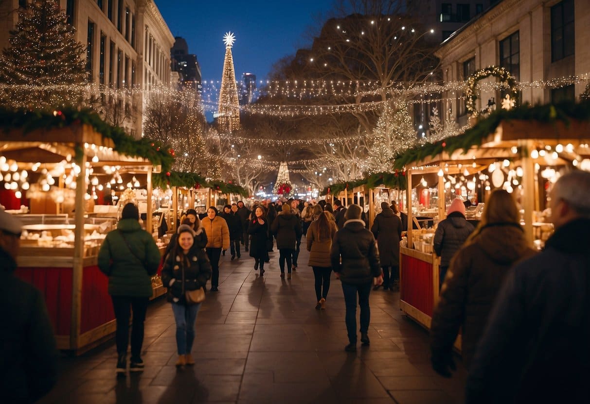 The bustling Union Square Holiday Market features festive stalls and twinkling lights, ranking among California's top 10 Christmas markets