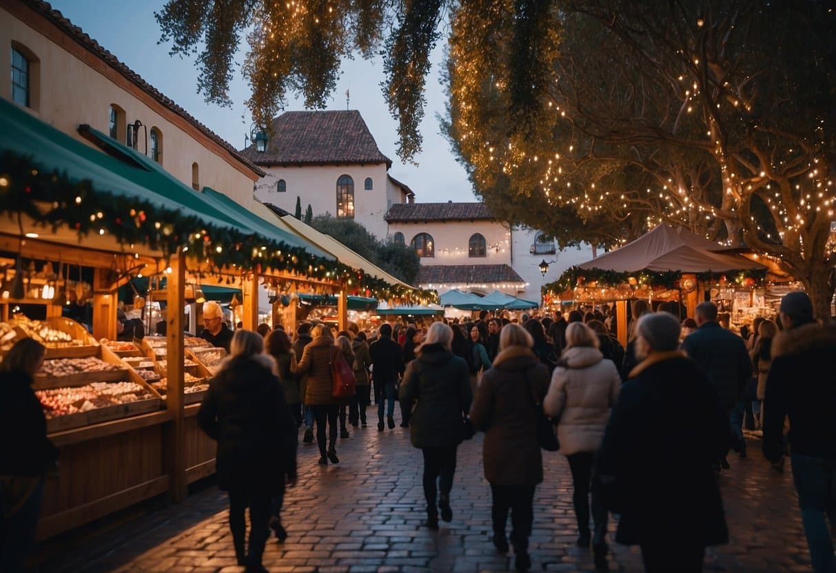 The European Christmas Market in Santa Barbara is bustling with festive stalls, twinkling lights, and the aroma of mulled wine and roasted chestnuts