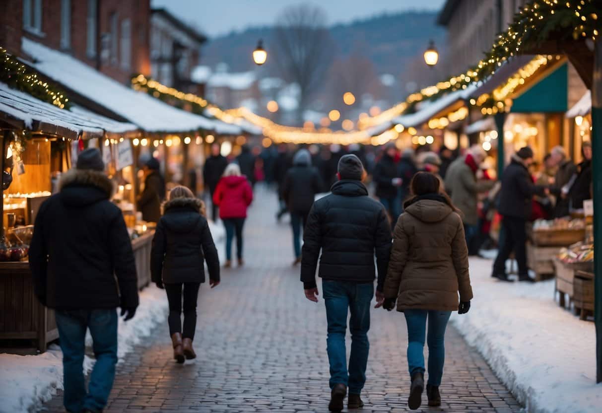 The Burlington Christmas Market bustles with festive stalls and twinkling lights, surrounded by snow-capped mountains and a charming small-town atmosphere