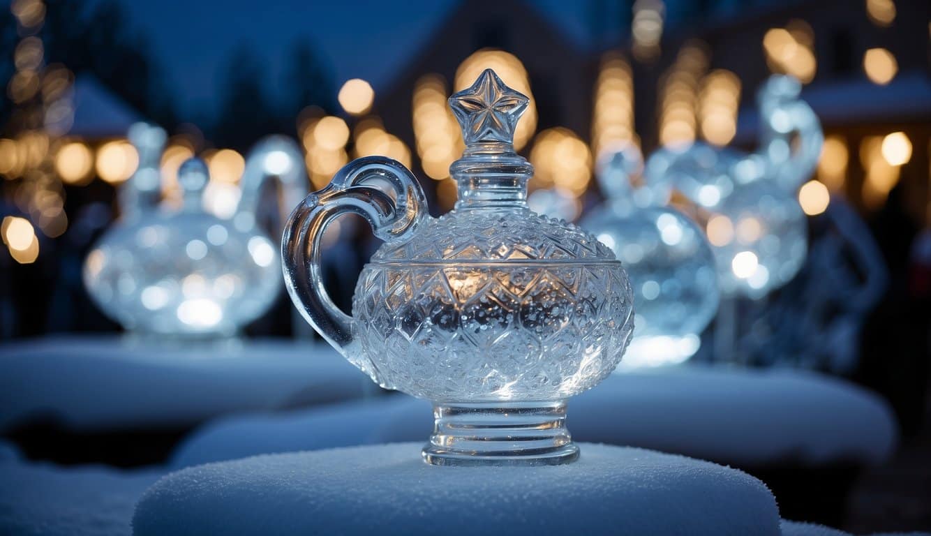 Glistening ice sculptures adorn the festive landscape, reflecting the twinkling lights and creating a magical winter wonderland at Gaylord Hotels' Christmas festivals