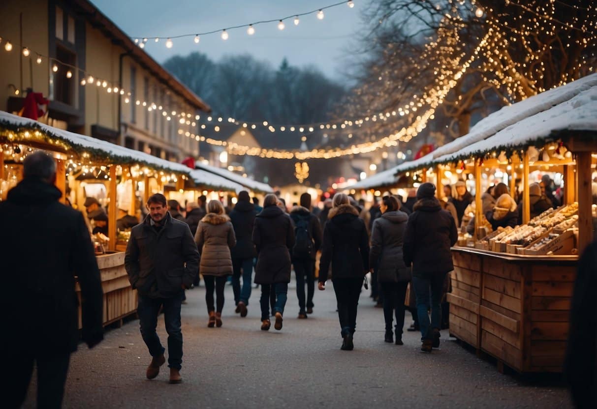 Crowds gather at the German Christmas Market in Tomball, browsing wooden stalls, sipping mulled wine, and admiring twinkling lights