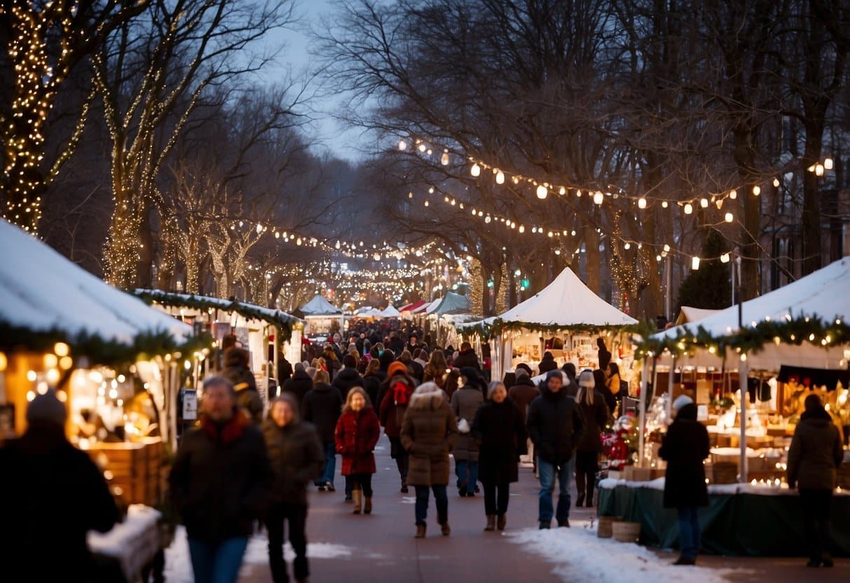 The Deadwood Christmas Market is bustling with festive activity, as vendors sell holiday goods under twinkling lights and snow-covered pines