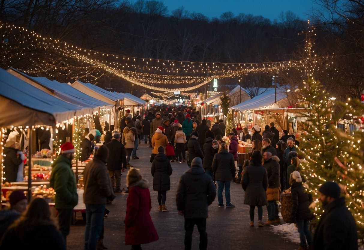 The German Christmas Market in NJ is bustling with festive activity, featuring traditional wooden stalls adorned with twinkling lights and offering an array of holiday treats, crafts, and gifts